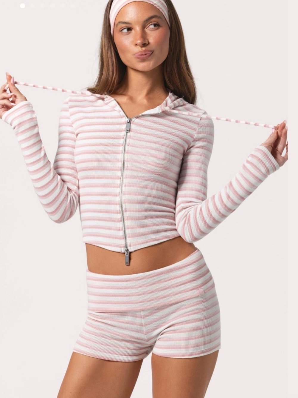 Striped Pink & White Hoodie bo and tee
